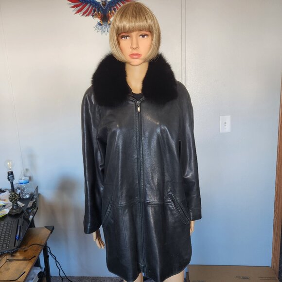 #701 Leather/fox fur coat - Picture 1 of 4